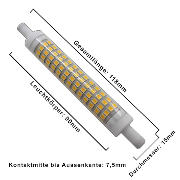 2 kpl R7s LED-lamppua, 118 mm, lämmin valkoinen, 3000K 230V AC