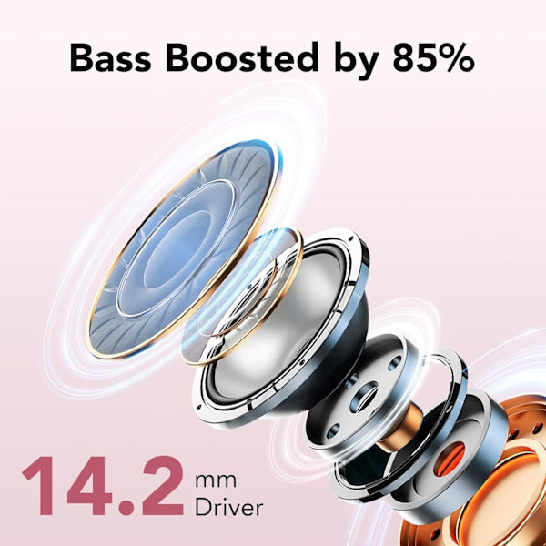 Trådløse ørepropper, 50 timers spilletid Bluetooth-hodetelefoner, Bluetooth-hodetelefoner 5.3, i øret med 4 ENC-anrop Støydempende mikrofoner, Bass Boost 85% rose gold