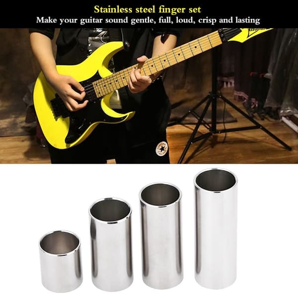 Gitar Slide Set, 4 stk Profesjonelle Rustfrie Stålslides