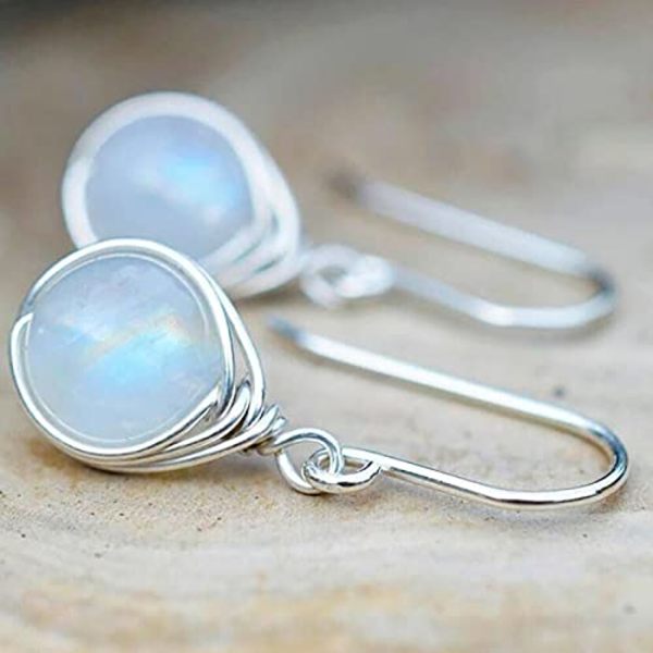 Naturlig månsten 925 Sterling Silver Dangle Drop Örhängen