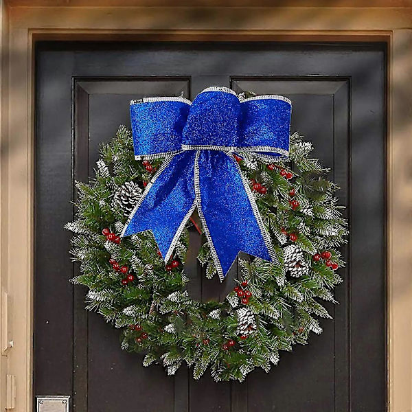8 stk. Glitter Julekrans Juletrepynt til Juleborddekor blue