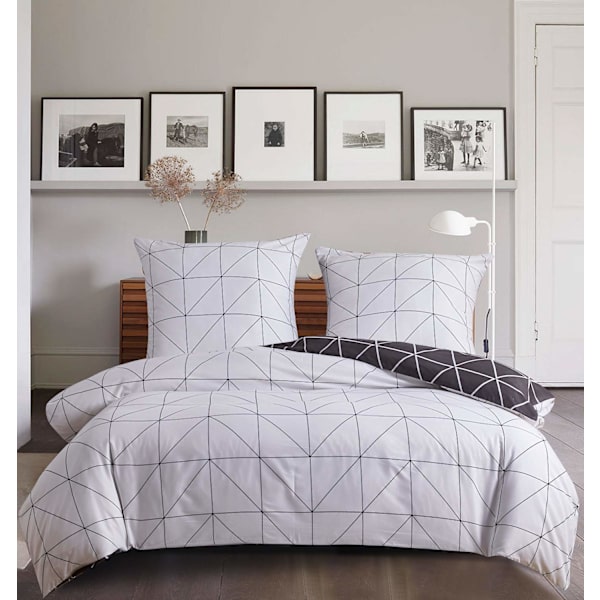 200x200cm Svart Vit Grå Geometrisk Rutig Vändbar Sängklädesset 200*200cm