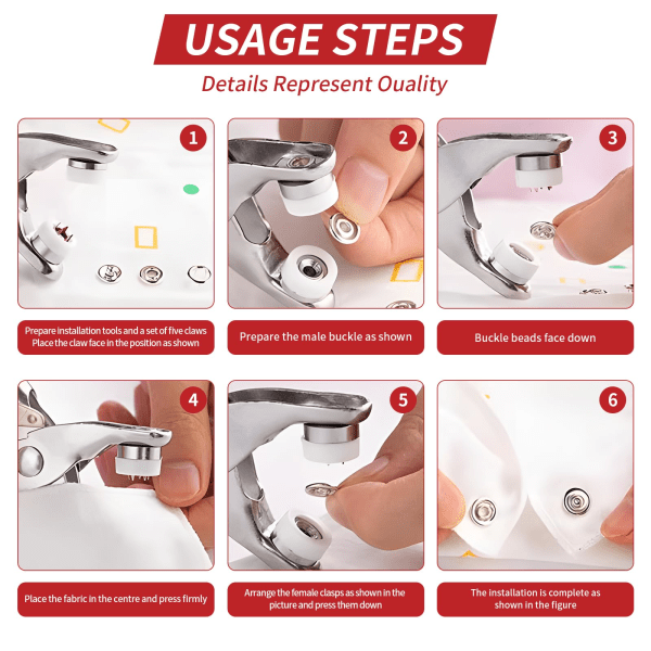 Painonappi-kiinnityssarja, 200 sarjaa 9,5 mm metallipainonappeja, painonapit ilman ompelua, viisikynsiset soljen asennustyökalusarja, 10 väriä