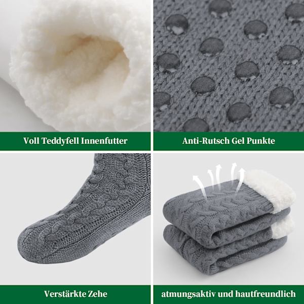 Pehmeät sukat naisille, pörröiset kotisukat, liukuesteiset sukat, talvisukat, jouluaiheiset sukat, ABS-pohjalla ja lämpimät mökkisukat, 1 pari grey