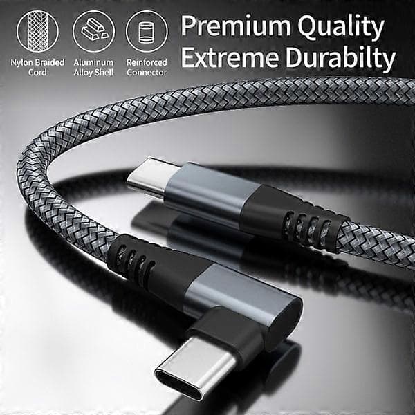 USB-C-laturi kulmaliittimellä, 60 W pikalataus, harmaa, 3 m