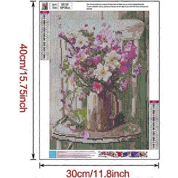 (30*40 cm, Blomst I) DIY Diamantmaleri, Blomster 5d Diamant P