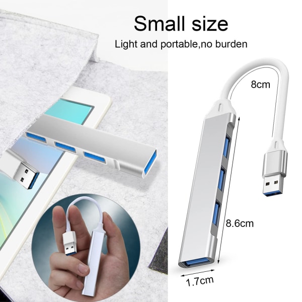 USB Hub, USB Adapter 4 Porte, 1 USB 3.0 og 3 USB 2.0 Hub til Macbook Pro/Air, Surface Pro, PS4, Laptop, USB Flash Drives, Mobile HDD og mere