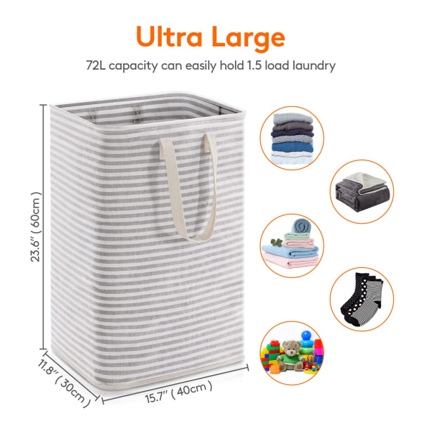 72L sammenklappelig vasketøjskurvkurv, snavset tøjkurv vasketøjsbeholder med forlængede håndtag til opbevaring af tøjlegetøj i soveværelset badeværelse