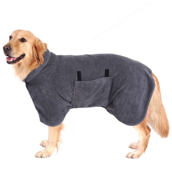 Hundmorgonrock, hundmorgonrock, extra absorberande, hundbadrock, mikrofiber, snabbtorkande, hundtorkande kappa för medelstora hundar grey L