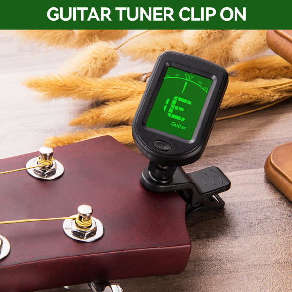 Guitar Tuner Clip On, digitala stämmare av gitarrtillbehör, för akustisk gitarr, bas, fiol, ukulele och andra stränginstrument