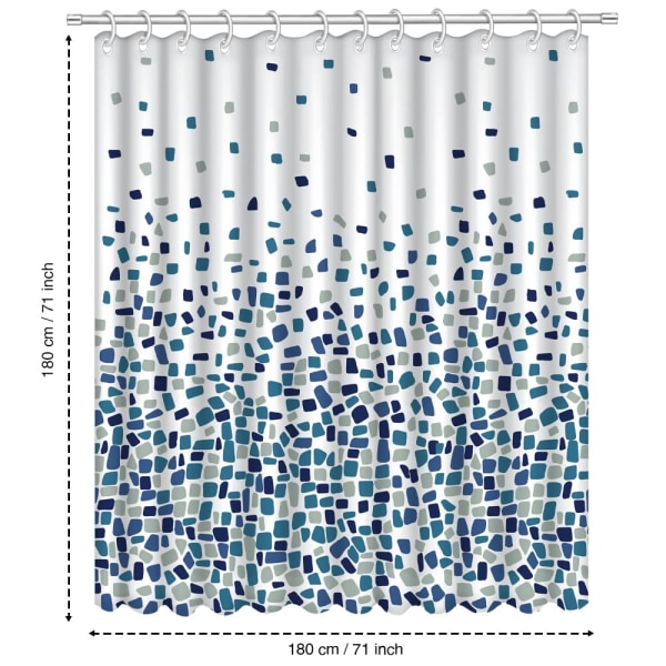 Dusjforheng Mugg og Mugg Resistent - Mosaic Blå, 180 x 180 cm (71 x 71 Tommer) | Vannfrastøtende Stoff | 100% Polyester blue