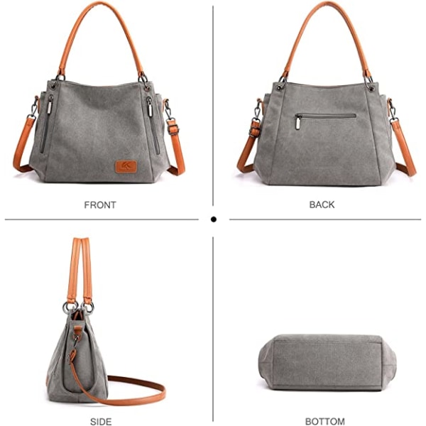 Axelväska för kvinnor Stor Canvas Tote Bag (Svart)