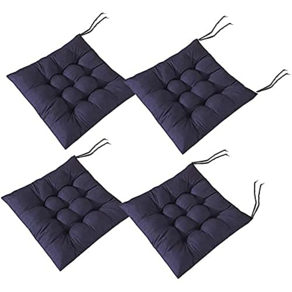 4 kpl pehmeitä tuolipehmusteita, tuolin istuinpehmusteet siteillä, tuolipehmusteet ruokasaliin puutarhapatiokeittiöön (40x40cm)C navy blue