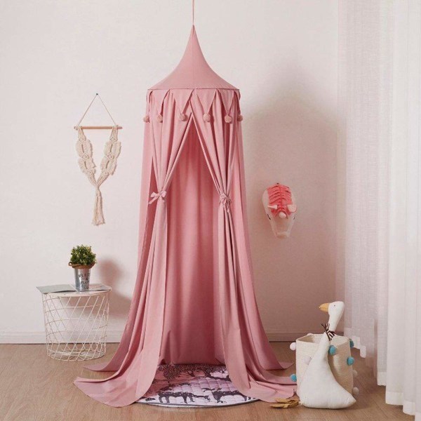 Bed Canopy Round Dome,Cotton Bed Canopy（Pink)