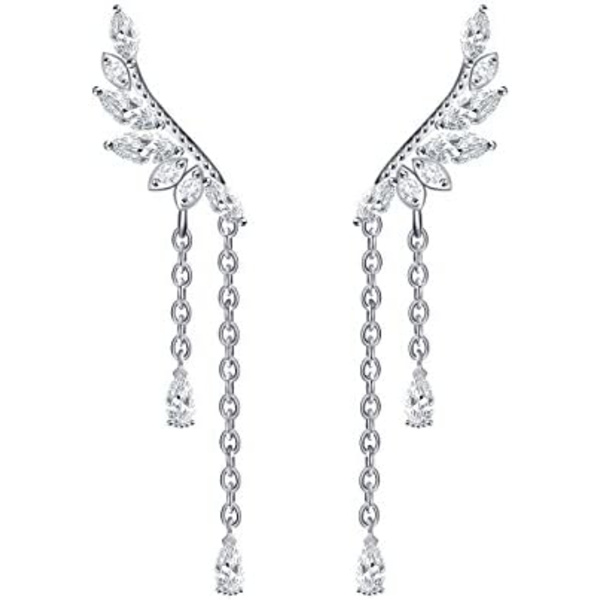 925 Sterling Silver Crystal Dangle Ear Cuff Örhänge för Kvinnor