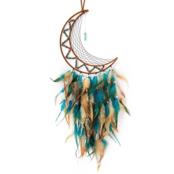 Dream Catcher Moon Dream Catchers for Bedroom Brown&Blue Feather Dream Catchers Dreamcatcher Ornaments for Bedroom Wall Hanging Blessing GIfts