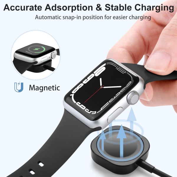 Kompatibel med Apple Watch-oplader, 1,5 M/5 fod hurtigt magnetisk opladningskabel, iWatch-oplader Kompatibel med Apple Watch Series 9 8 7 SE 6 5 4 3 2