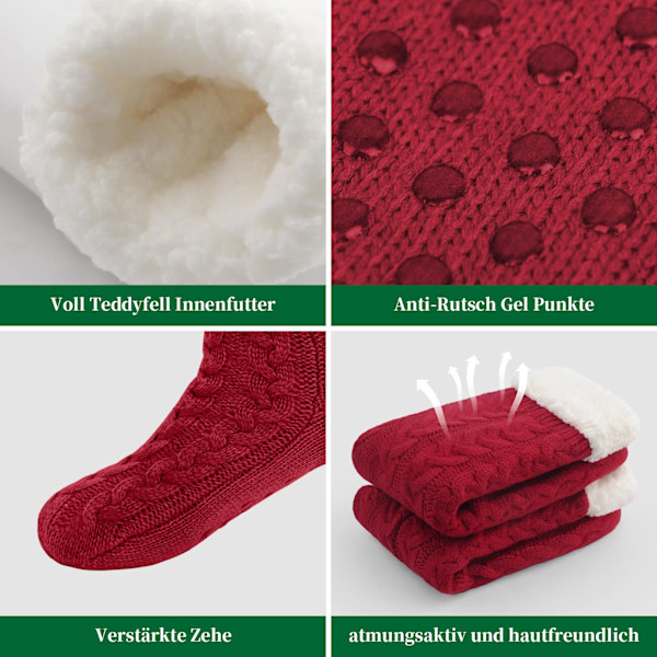 Pehmeät sukat naisille, pörröiset kotisukat, liukuestepohjalliset sukat, talvisukat, jouluaiheiset sukat, ABS-pohjalla ja lämpimät mökkisukat, 1 pari red