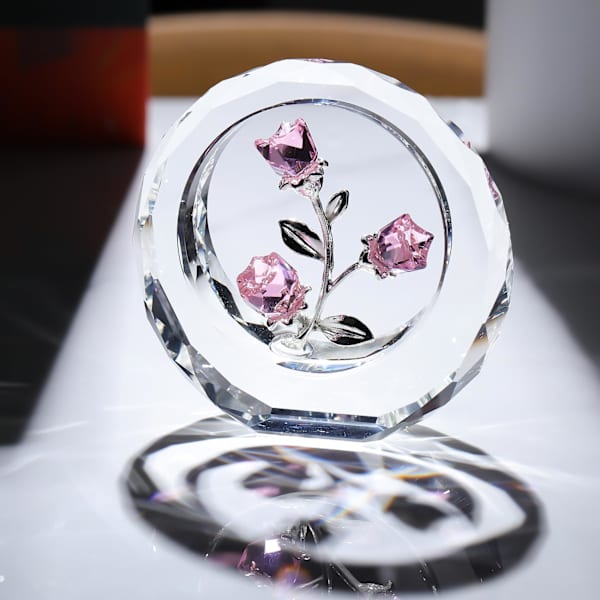 Kristallröd rosblom blomma figurin gåvor till henne, evig glasrosbukett samlarobjekt pappersvikt romantisk gåva (rosa röd)