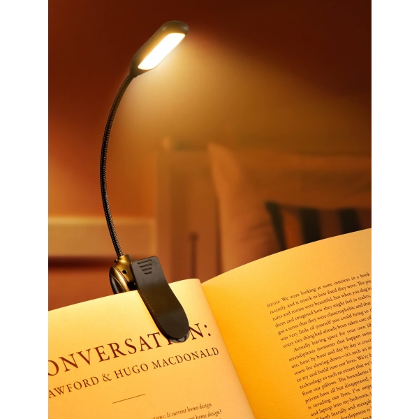 Book Light Clip on Book læselys med 9 øjenplejende lystilstande, 80 timers runtime genopladeligt boglys