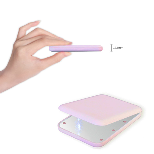 Taskulamppu LED-valolla,   Valaistu matkakosketin käsilaukkuun, käsilaukkuun, taskuun, kädessä pidettävä 2-puolinen meikkikostin. (Pinkki)