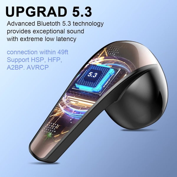 Langattomat nappikuulokkeet, Bluetooth 5.3 -kuulokkeet HD-mikrofonilla ja HiFi-stereolla, langattomat kuulokkeet kaksois-LED-näytöllä ja kosketusohjauksella, 40 tunnin toistoaika