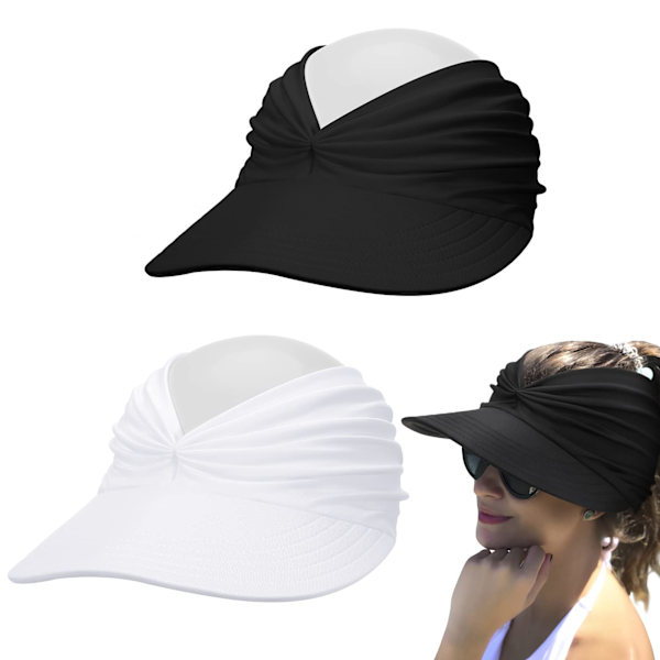 2 stk. solskygge til kvinder, bredskygget strandhat, sommerhat, foldbar