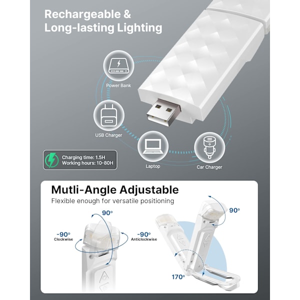 Genopladelig boglæselampe, øjenplejende læselampe, klips på bog, bærbar LED-klips på bogmærke lampe til bogorme