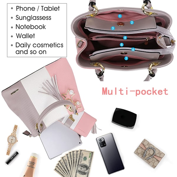 Bedste håndtasker til kvinder (Pink/Hvid/Lysegrå)