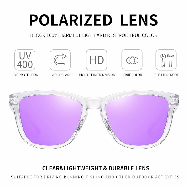 Polarisoidut aurinkolasit UV400-suojauksella, kirkas kehys/violetti linssi