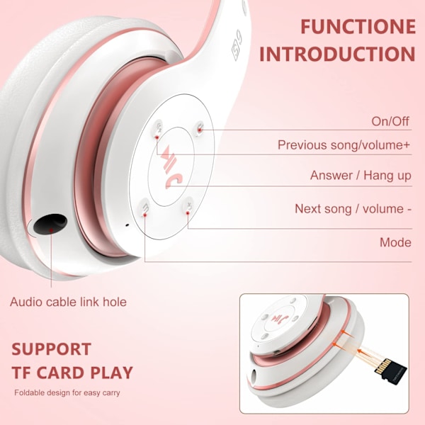 Bluetooth-hörlurar Over Ear, med HD-mikrofon, FM, TF för PC