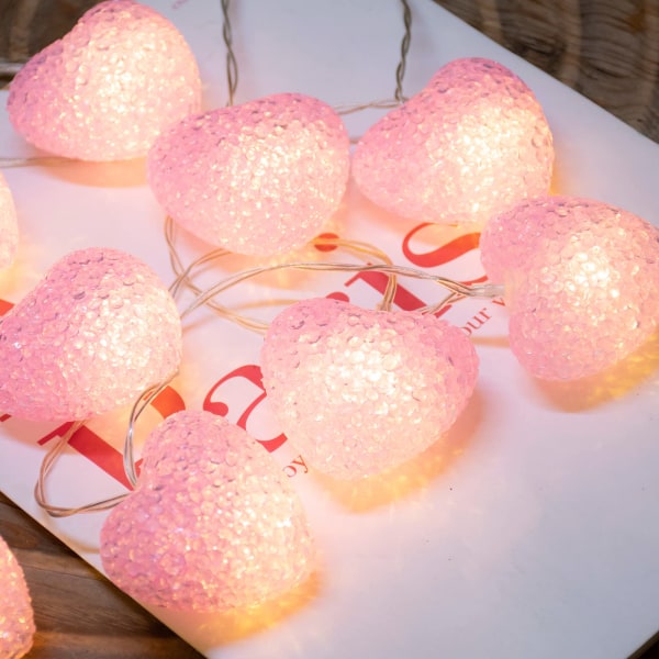 Pink Heart Fairy Lights Paristokäyttöiset 1,5 m 10 LED-valonauhat, Love Heart -koristeet hääjuhliin äitienpäivän ystävänpäivän sisustus - lämmin valkoinen