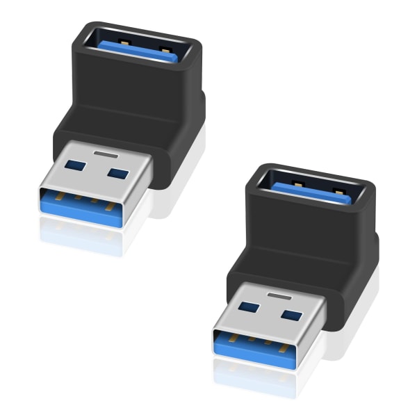 90 graders USB 3.0-adapter, USB förlängningsadapter 10 Gbps , USB 3.0 USB 3.1 hane till hona Typ A till typ A-kabeladapter, UPP & NED USB A till A, 2pack