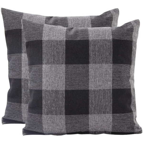 Tartan pellava cover, tyynynpäälliset kodin sohvalle autokoriste 50×50cm, 2 kpl set , musta black