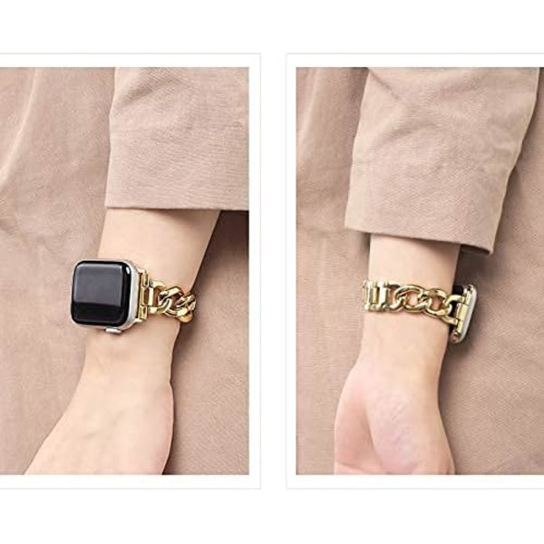 38/40/41/mm 42/44/45mm Naisten kultaiset klassiset ketjuälykellohihnat yhteensopivat Apple Watch Series Band 9/8/7/SE/6/5 Tyylikäs vaihtohihna GOLD 38/40/41MM
