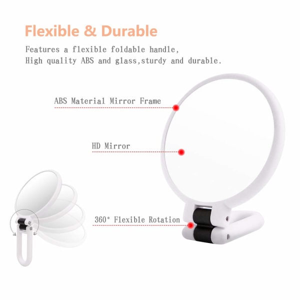 Makeup Mirror Double Sided 5X/1X Magnifying,Hand Held Mirror with Folding Handle,Compact Cosmetic Vanity Mirror (White)