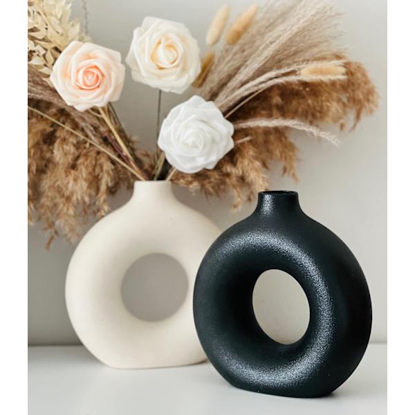 Svart vase for Pampas gress, stuetilbehør, svart keramisk donut vase, matt svart rund sirkel vase, svart rominnredning, moderne hylleinredning