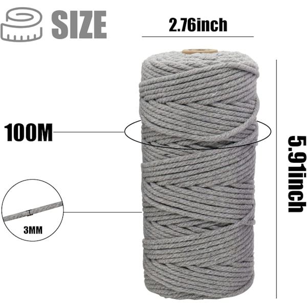 4-trådet snoet bomuld (3mm x 328 fod) blød bomuldsreb