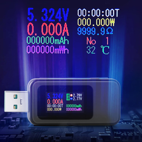USB 3.0 Tester Power Meter USB Spænding og Strøm Tester Detektor, Digital Volmeter Amperemeter Power Bank Kapacitet Tester med IPS farvedisplay