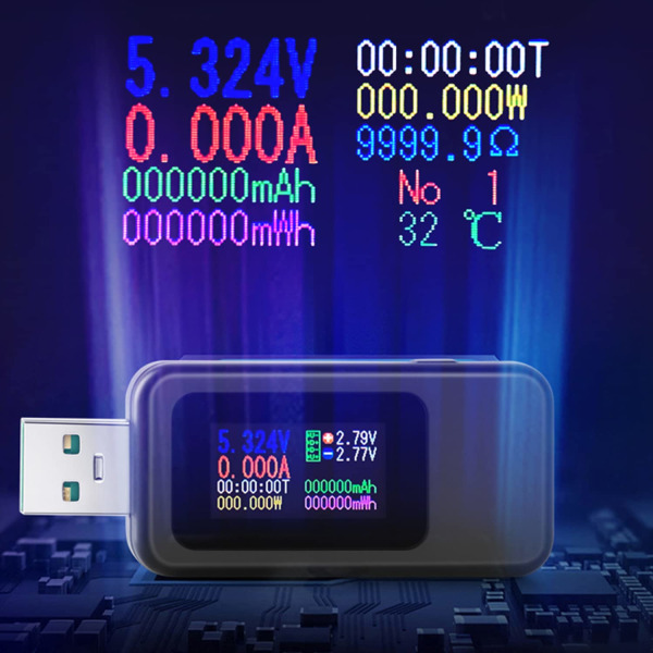 USB 3.0 Tester Power Meter USB Spænding og Strøm Tester Detektor, Digital Voltmåler Amperemeter Power Bank Kapacitetstester med IPS Farvedisplay