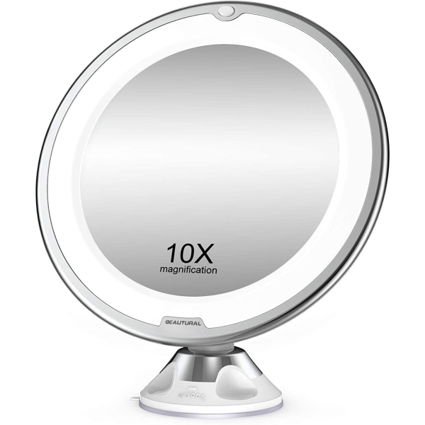 Makeup-spejl, 10X forstørrelsesglas med lys forfængelighed dagslys hvid LED