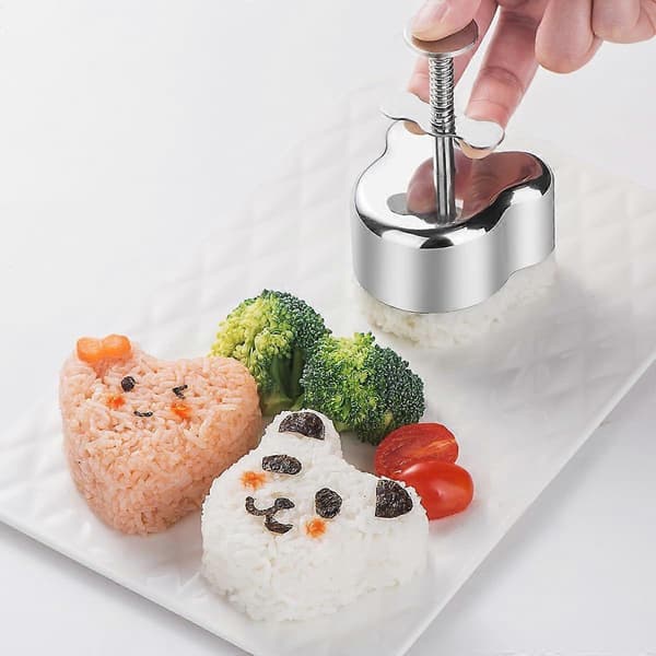 2 stk. Onigiri-form i rustfritt stål, hjerte- og stjerneformet risballform