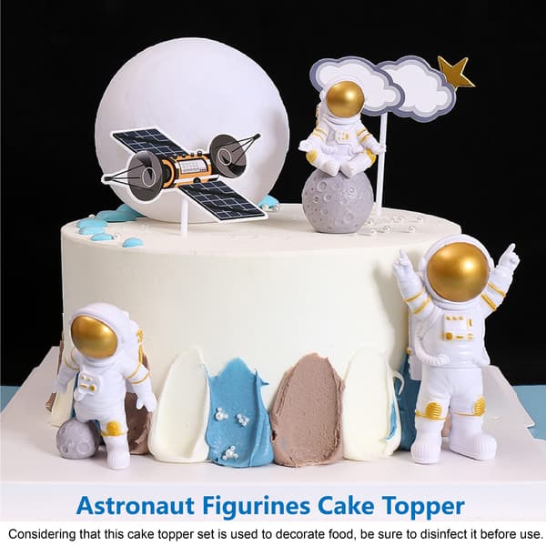[ 3 stk ] Astronaut Figurer Kakepynt (Gylden)