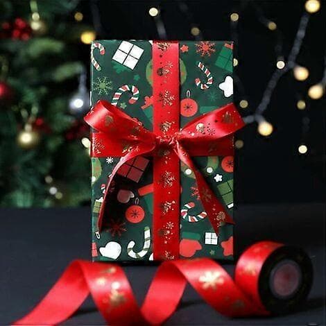 Julband, Snöflinga Tryckt Julklappsband för Presentinslagning