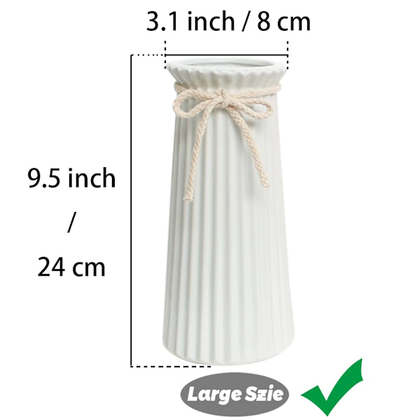 Hvide Keramiske Riflet Vas til Minimalistisk Moderne Hjemmeindretning, Dekorativ Blomster Vase til Bryllup Middagsbord Kontor Soveværelse - 9,5 Tommer / 25 CM