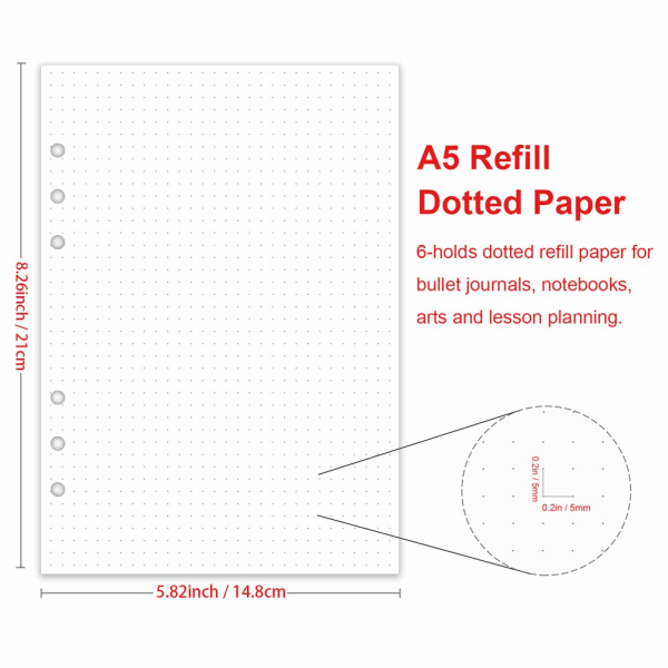 3-pack A5 prickigt papper, påfyllningar för planerare/pärmar, 6 hål