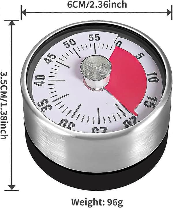 1 mekanisk kjøkkentimer, visuell timer