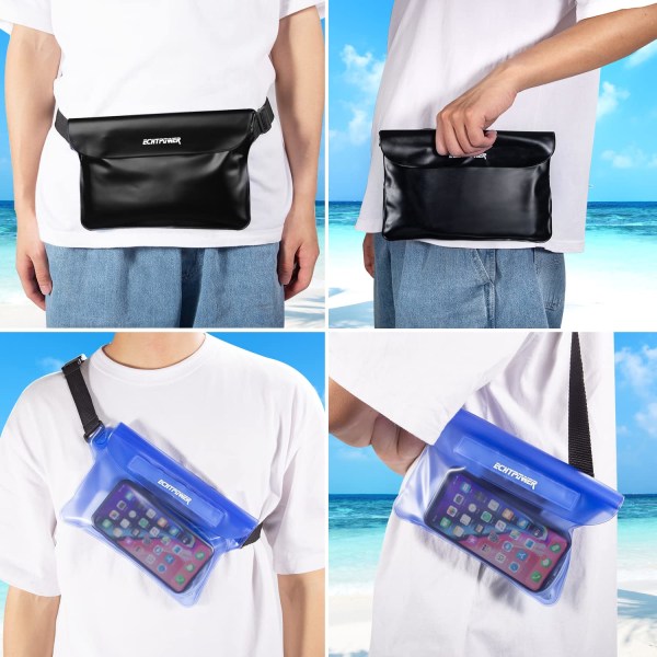Vandtæt taske pose bum bag mobiltelefon cover beskyttende cover pakke med 2 black