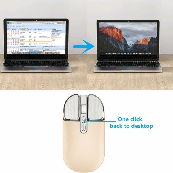 Trådløs mus, 2.4G oppladbar stille slank datamus med USB-mottaker 3 DPI, Tilbake til skrivebords knapp for PC bærbar datamaskin stasjonær A