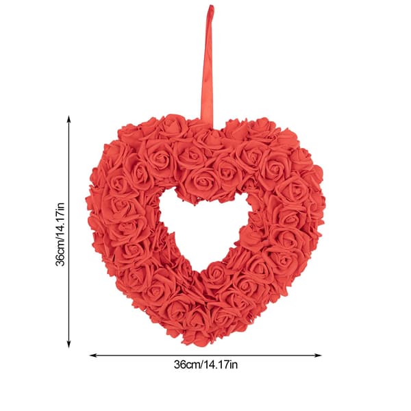 Hjerteformet Valentinsdagskrans | Valentinskranse til hoveddøren - Simulerte roseblomster Hangerkrans